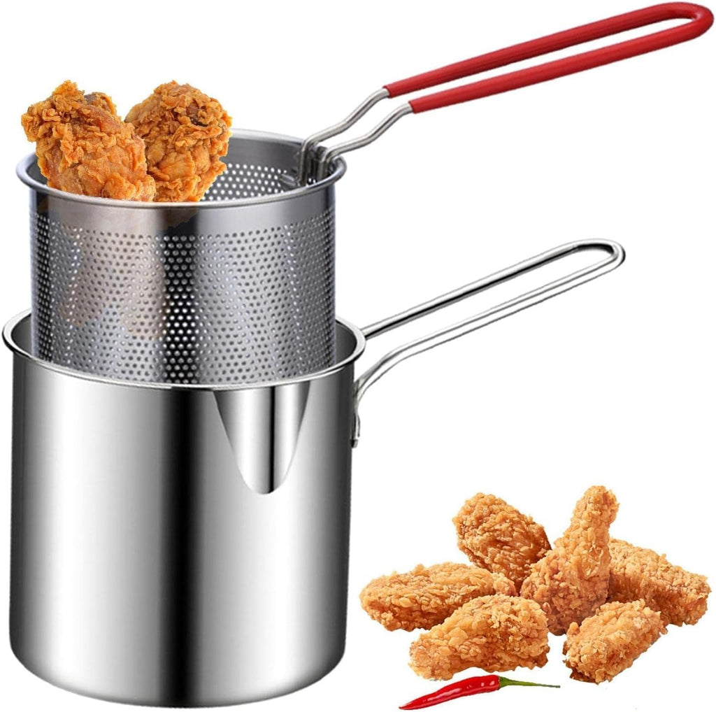 🍟 Stainless Steel 1200ml Deep Frying Pot with Strainer – Heavy-Duty Kitchen Fryer