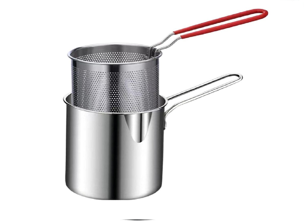 🍟 Stainless Steel 1200ml Deep Frying Pot with Strainer – Heavy-Duty Kitchen Fryer