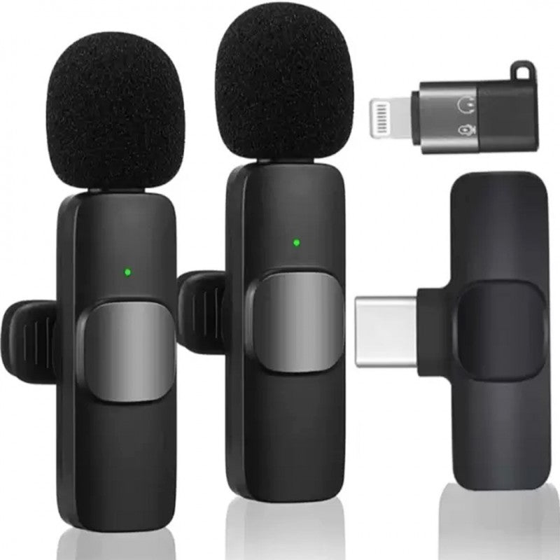 K11 2-In-1 Dual Wireless Collar Microphone Type-C And Lightning Omnidirectional Lavalier Mic -🎙️