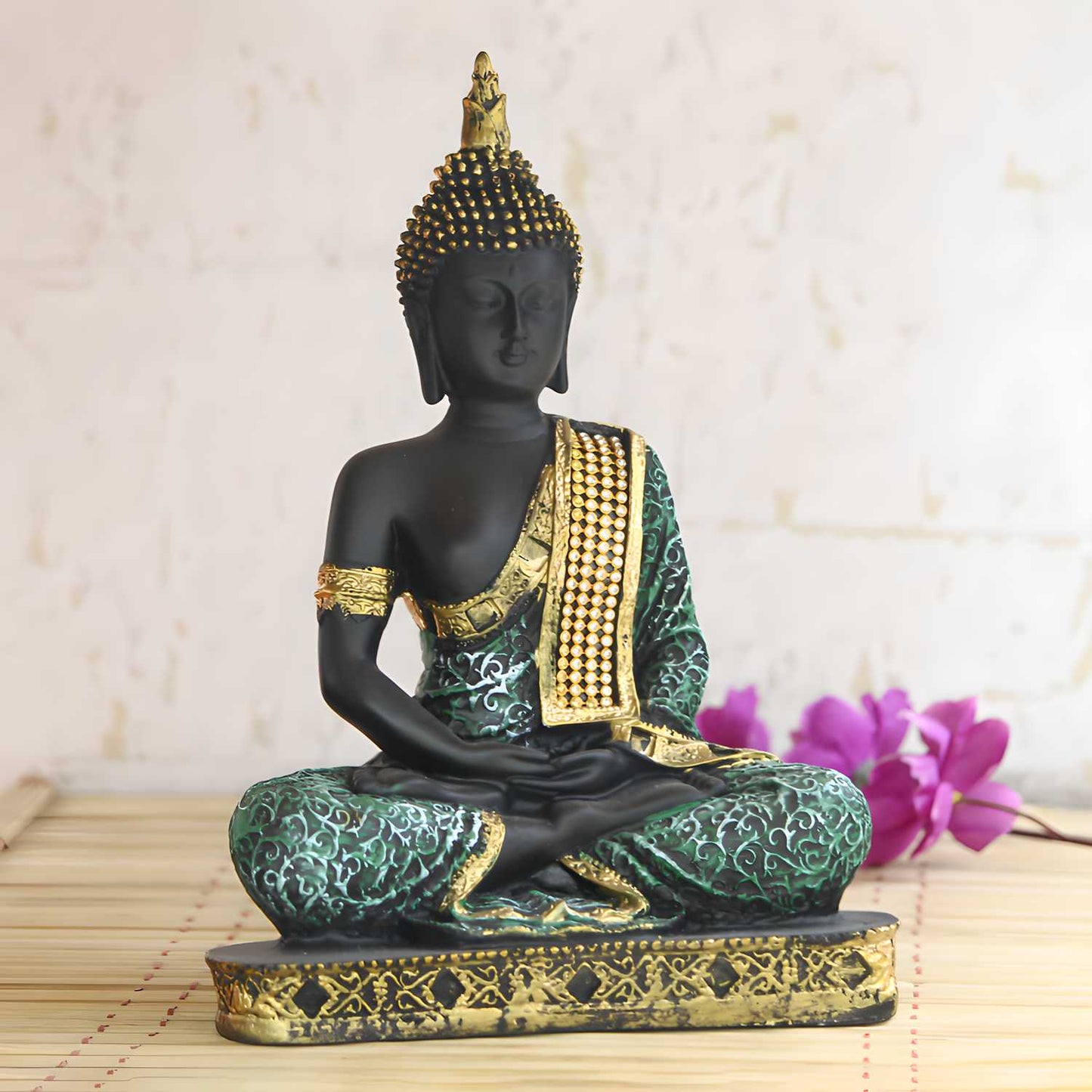 Green Meditating Buddha Decorative Showpiece - 24 cm